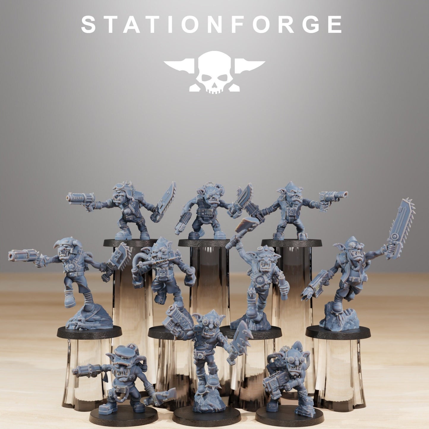 Gobs Jetsters (Set of 10) + Base(s) by StationForge | 8K Resin Printed Miniatures | Grimdark | Space Orks | Greenskins | Orc | Goblins