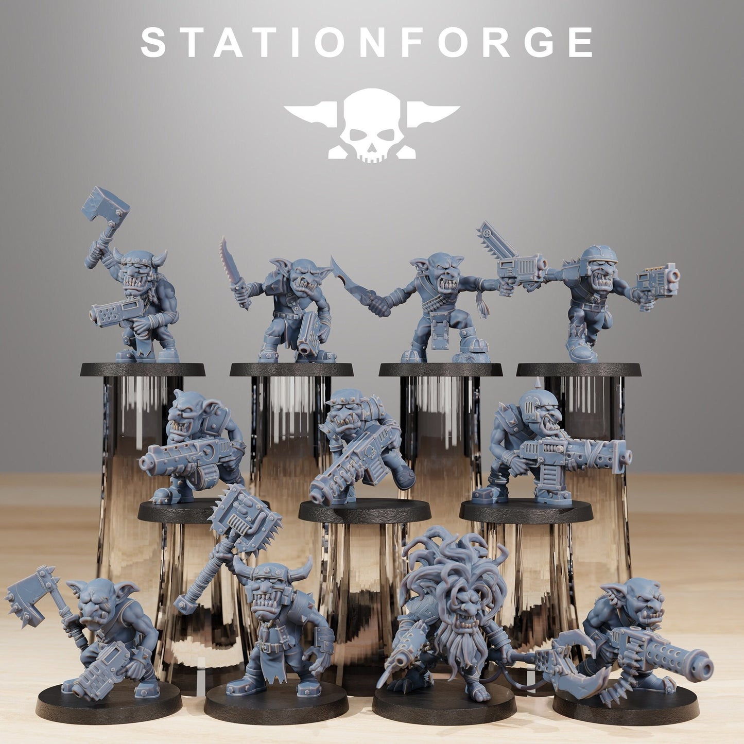 Gob Infantry (Set of 11) + Base(s) by StationForge | 8K Resin Printed Miniatures | Grimdark | Space Orks | Greenskins | Orc | Goblins