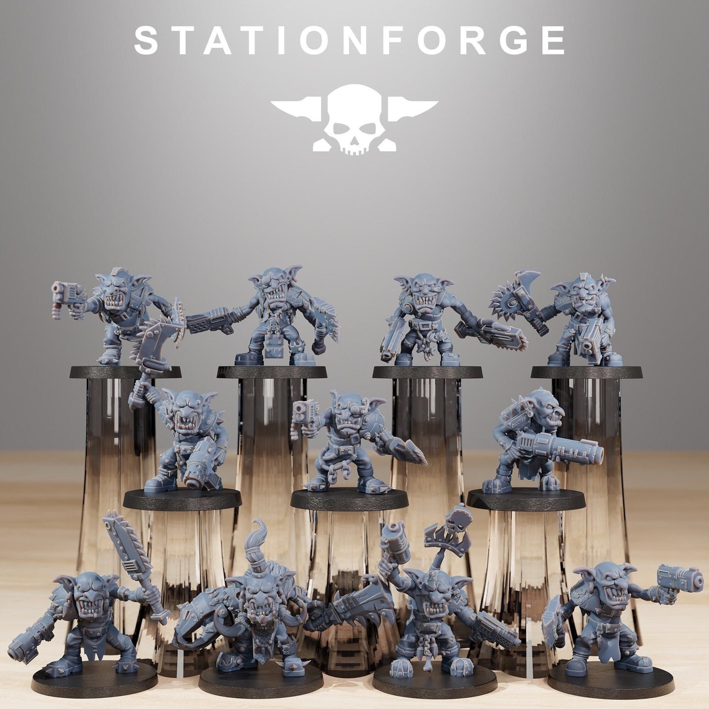 Gobs Berserkers (Set of 11) + Base(s) by StationForge | 8K Resin Printed Miniatures | Grimdark | Space Orks | Greenskins | Orc | Goblins