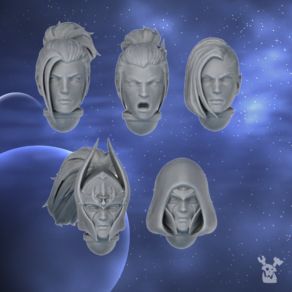Lunar Angels Heads (Set of 5) by DakkaDakka Miniatures - Grimdark Future | Sororitas | Sisters | Silence | Angels | Gothic | Adepta