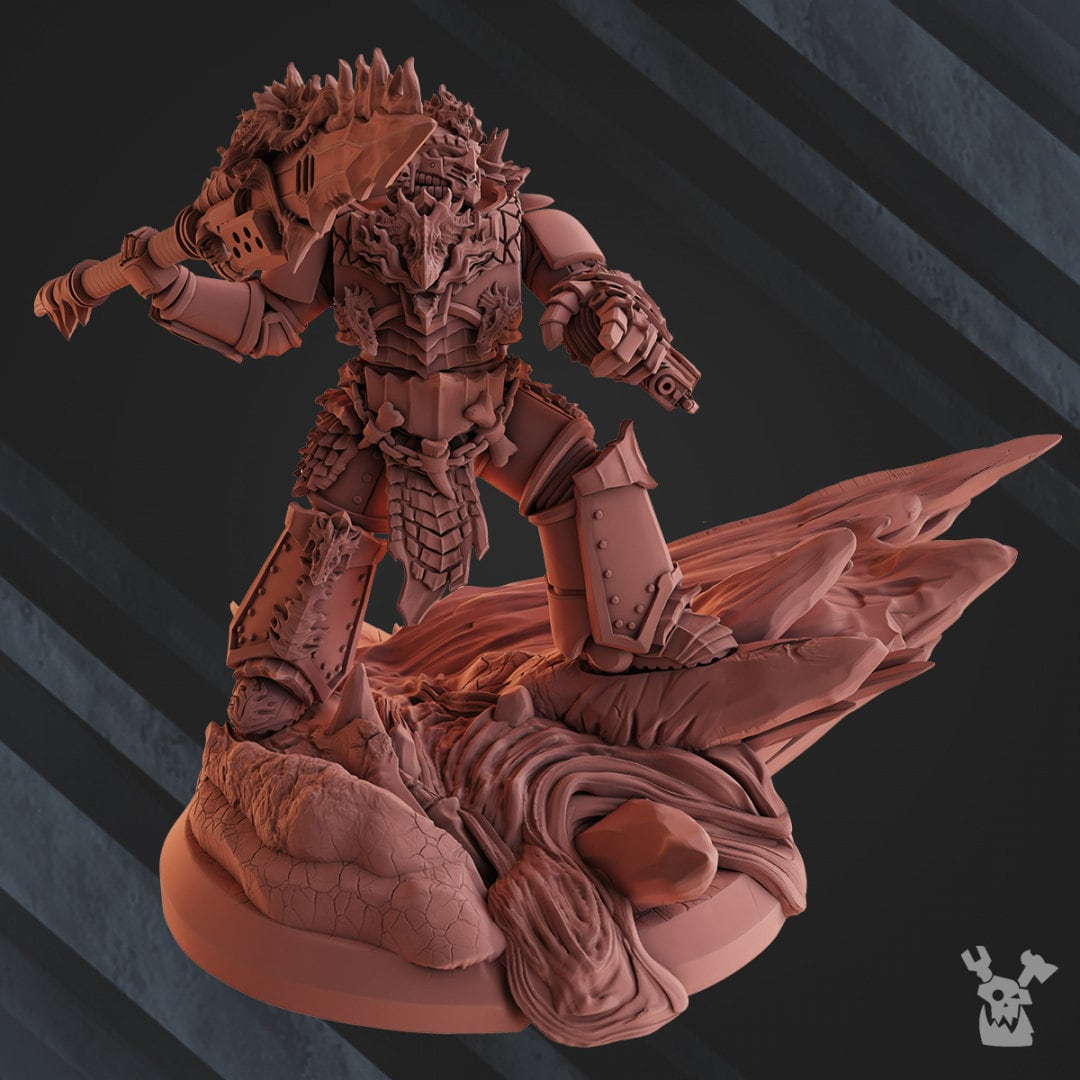Deinar Fire Lizard Handler 12K UHD by DakkaDakka Miniatures | Grimdark Future | Fire Lizard | Space Warriors | Marine Knights