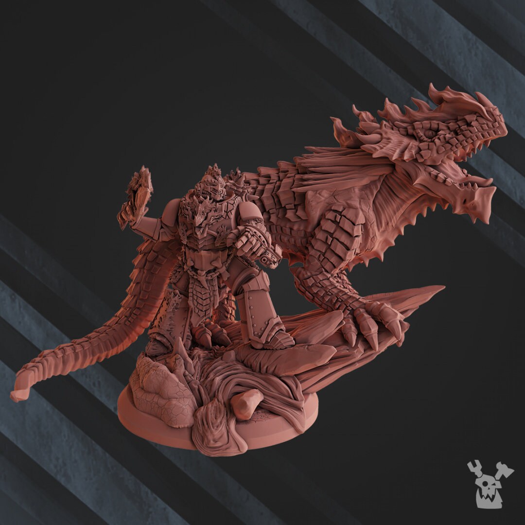 Deinar Fire Lizard Handler 12K UHD by DakkaDakka Miniatures | Grimdark Future | Fire Lizard | Space Warriors | Marine Knights
