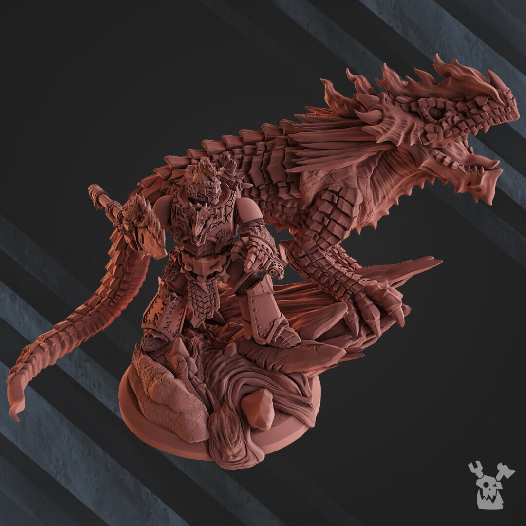 Deinar Fire Lizard Handler 12K UHD by DakkaDakka Miniatures | Grimdark Future | Fire Lizard | Space Warriors | Marine Knights