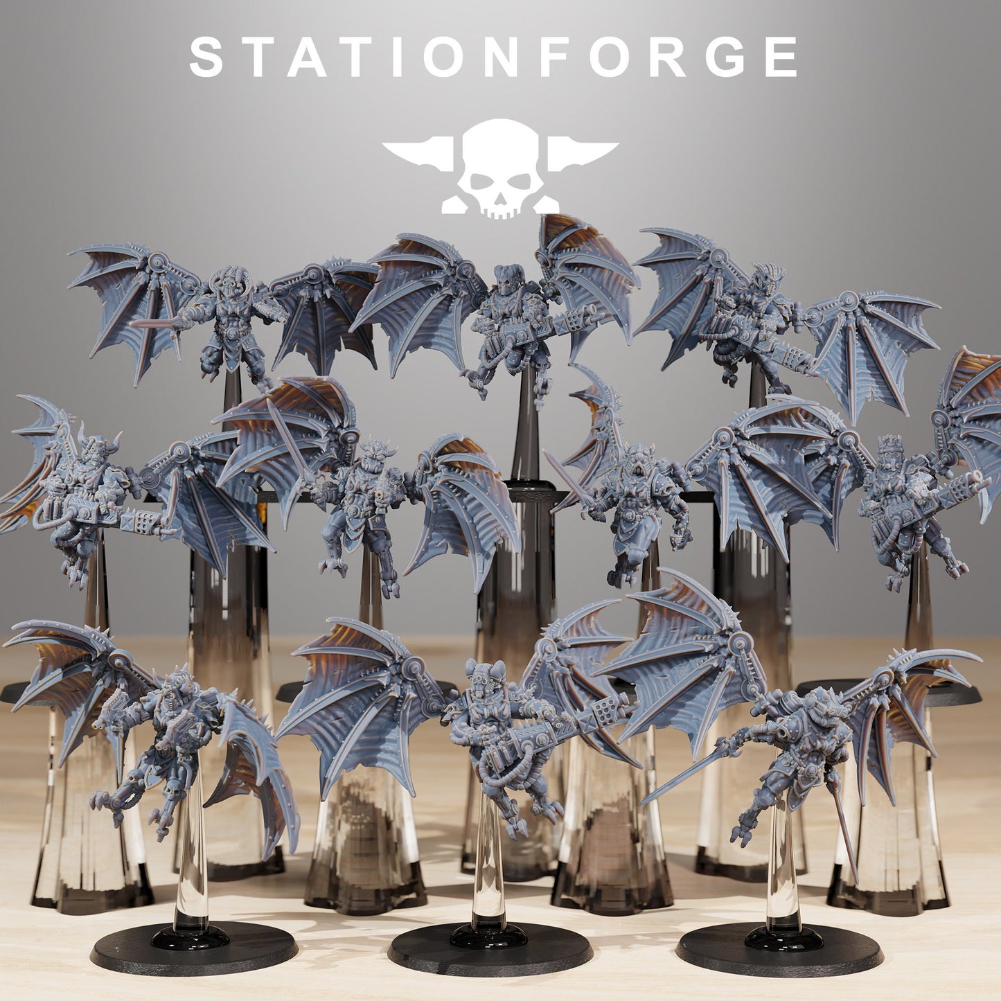 Pythonicus Flyers (Set of 10) | Scavenger Cultist Tech Priests Devout Winged Air Support | 8k High Detail Resin Print by Station Forge