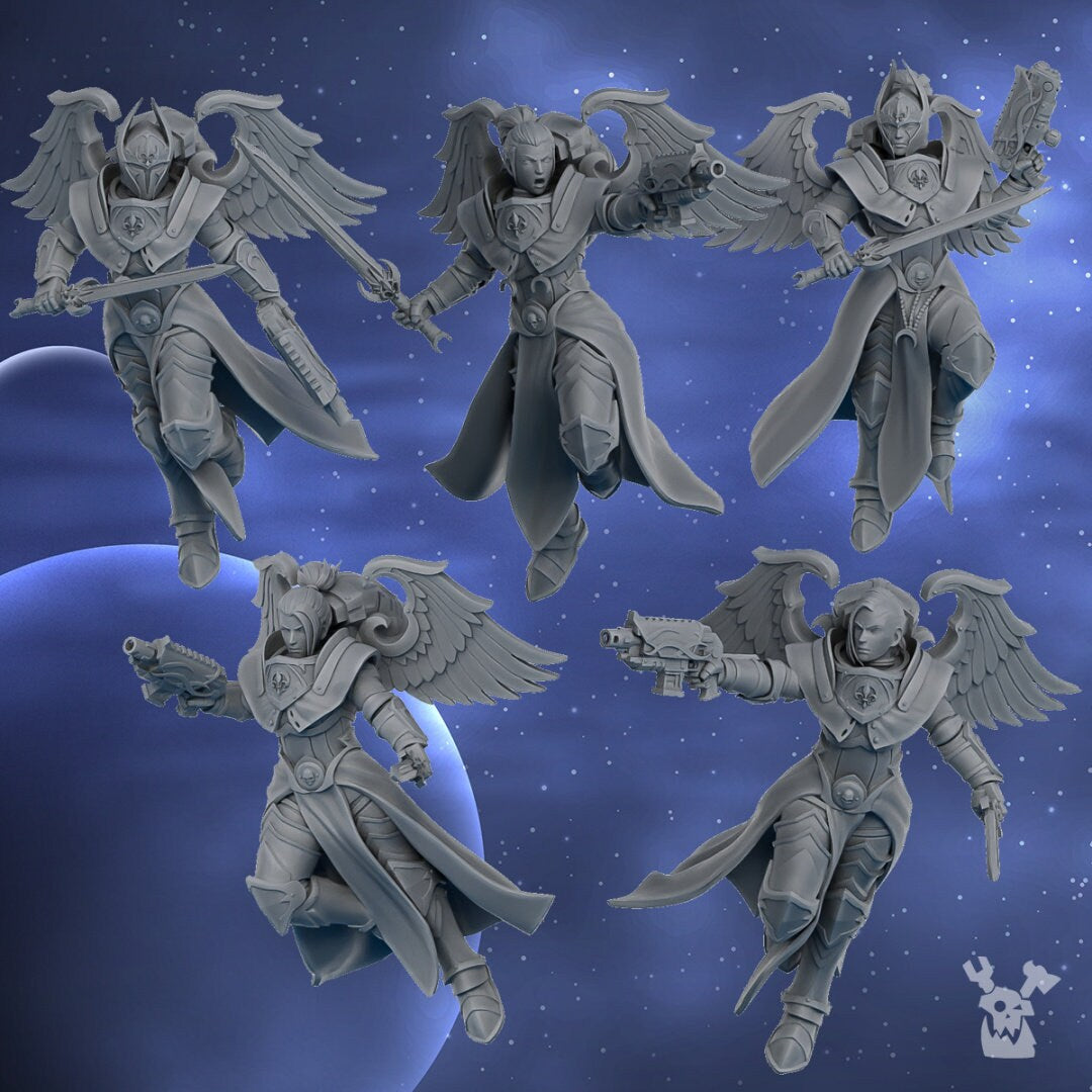Lunar Angels (Set of 5) by DakkaDakka Miniatures - Grimdark Future | Adepta Sororitas | Silence | Battle Angels | Gothic Nuns |