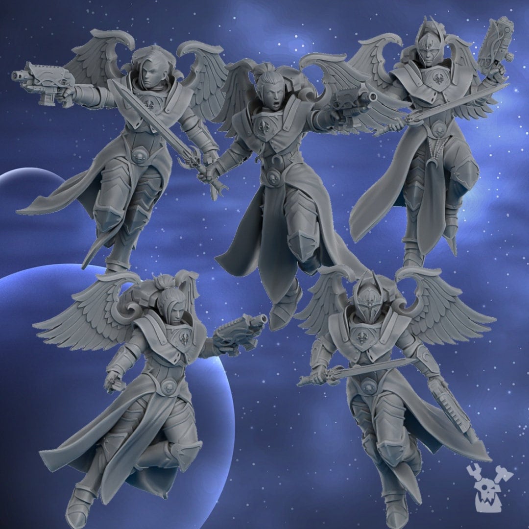 Lunar Angels (Set of 5) by DakkaDakka Miniatures - Grimdark Future | Adepta Sororitas | Silence | Battle Angels | Gothic Nuns |