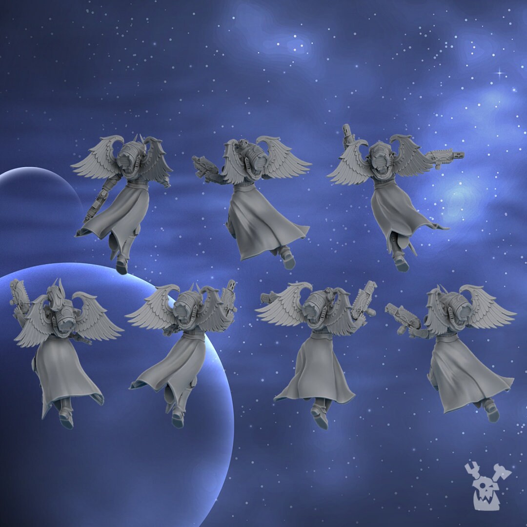 Lunar Angels (Set of 5) by DakkaDakka Miniatures - Grimdark Future | Adepta Sororitas | Silence | Battle Angels | Gothic Nuns |