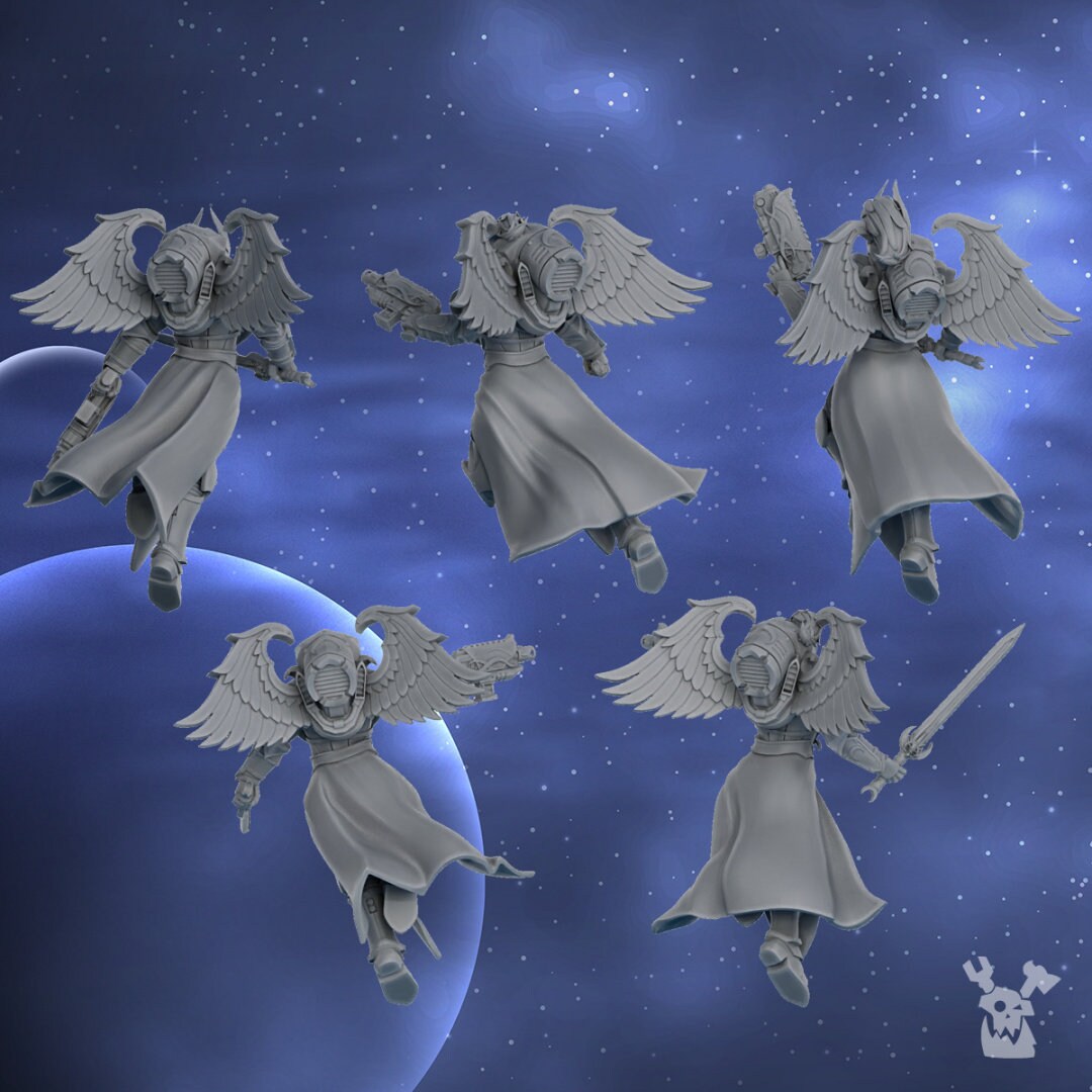 Lunar Angels (Set of 5) by DakkaDakka Miniatures - Grimdark Future | Adepta Sororitas | Silence | Battle Angels | Gothic Nuns |