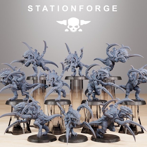 Xenarid Infantry Melee 2.0 + Base(s) by StationForge - Xenos | Alien | Prime | Gaunts | Hive Lord | Leviathan | Neurotyrant | Screamer