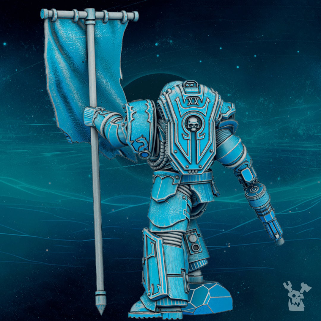 Scylla Banner Man by DakkaDakka Miniatures - Grimdark | Sci-fi Future | Ultra Space | Warrior Marines | Chaos Traitor | Alpha Omega