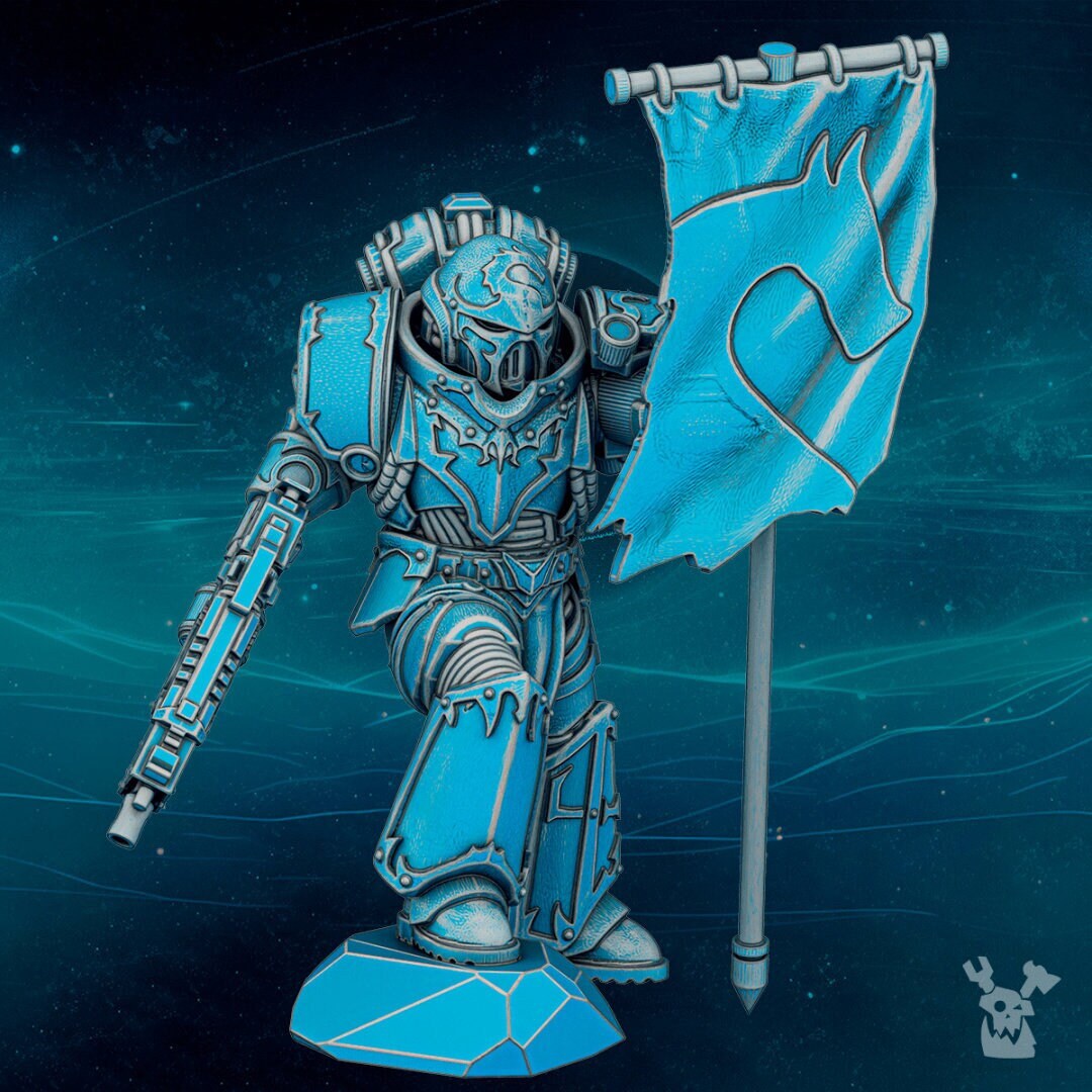 Scylla Banner Man by DakkaDakka Miniatures - Grimdark | Sci-fi Future | Ultra Space | Warrior Marines | Chaos Traitor | Alpha Omega