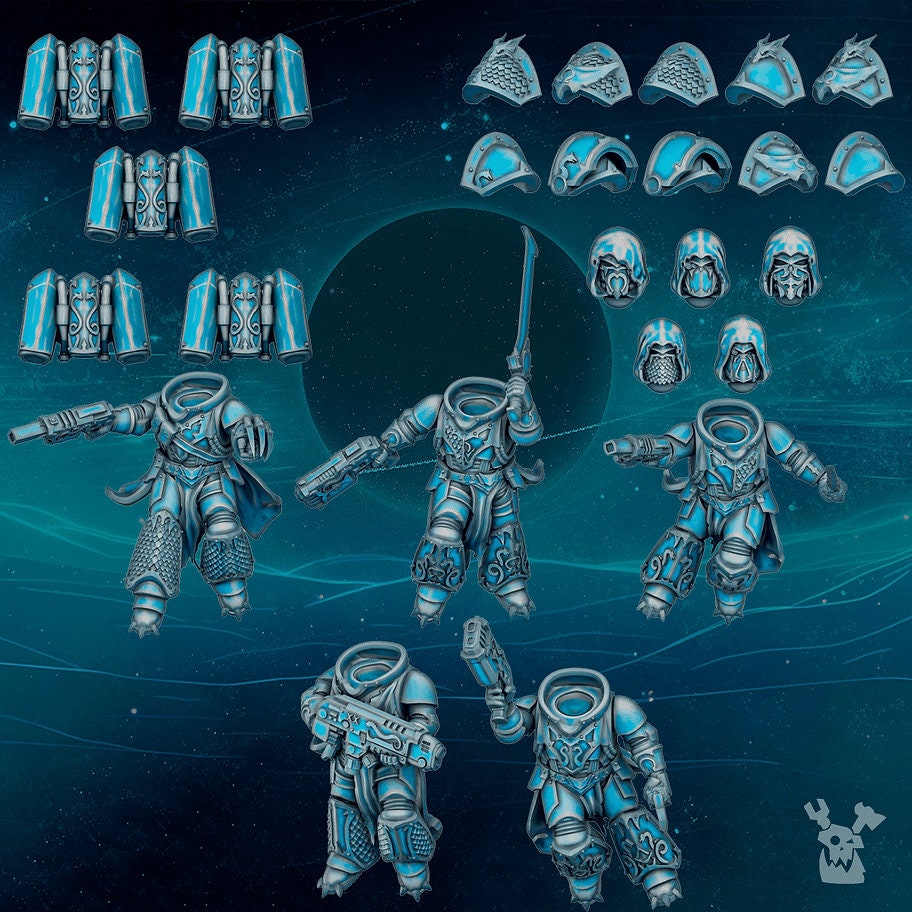 Scylla Assault Brothers Squad (Set of 5) + Base(s) by DakkaDakka Miniatures - Grimdark | Sci-fi Future | Marines | Alpha Chaos Traitors