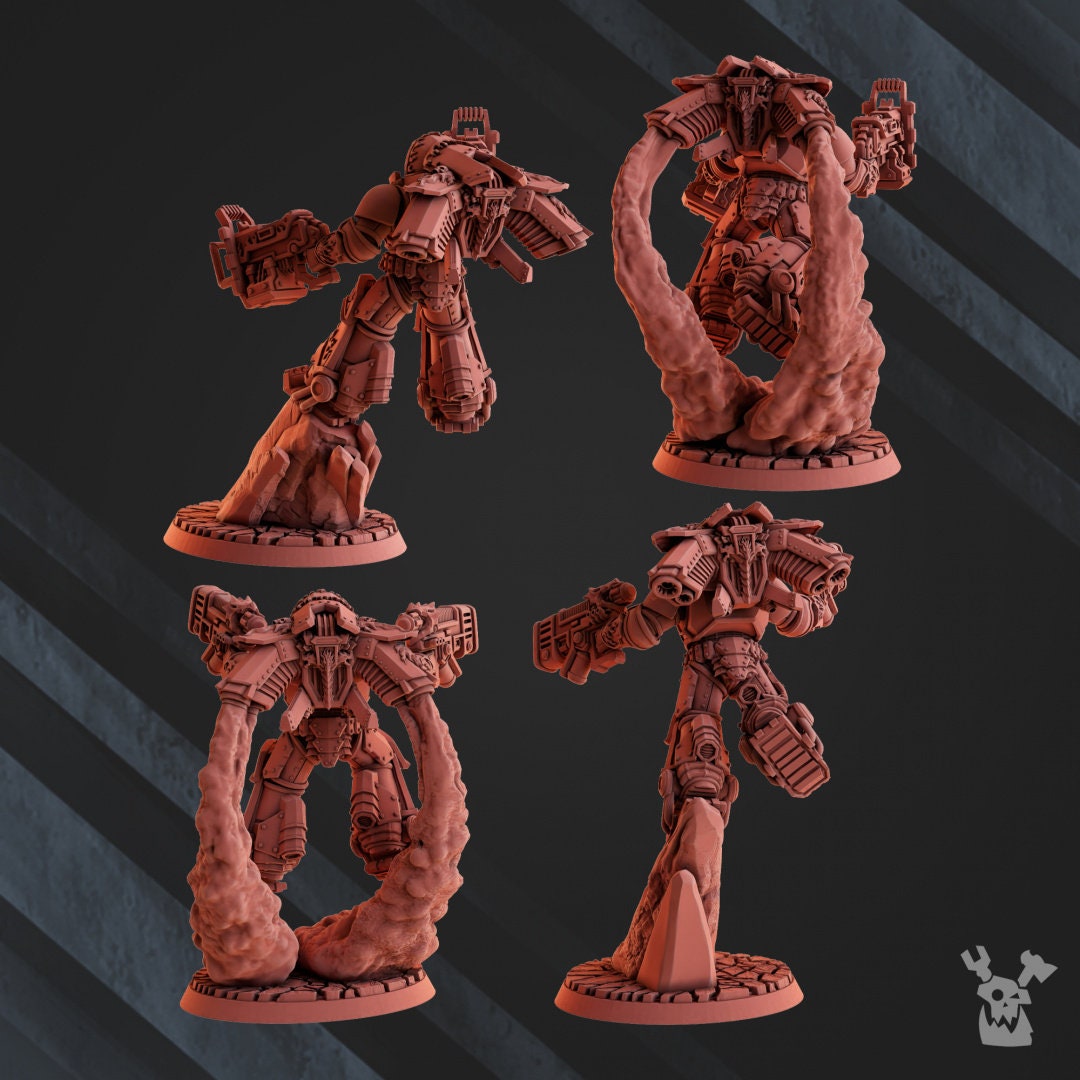 Salamanders Jetpack Squad (Set of 4) 12K UHD by DakkaDakka Miniatures | Grimdark Future | Fire Lizard | Space Warriors | Marine Knights
